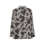 Blouse à manches longues noire, grise, à blocs de couleur léopard, chemise boutonnée avec chaîne, simple boutonnage, chemisier ample pour femmes
