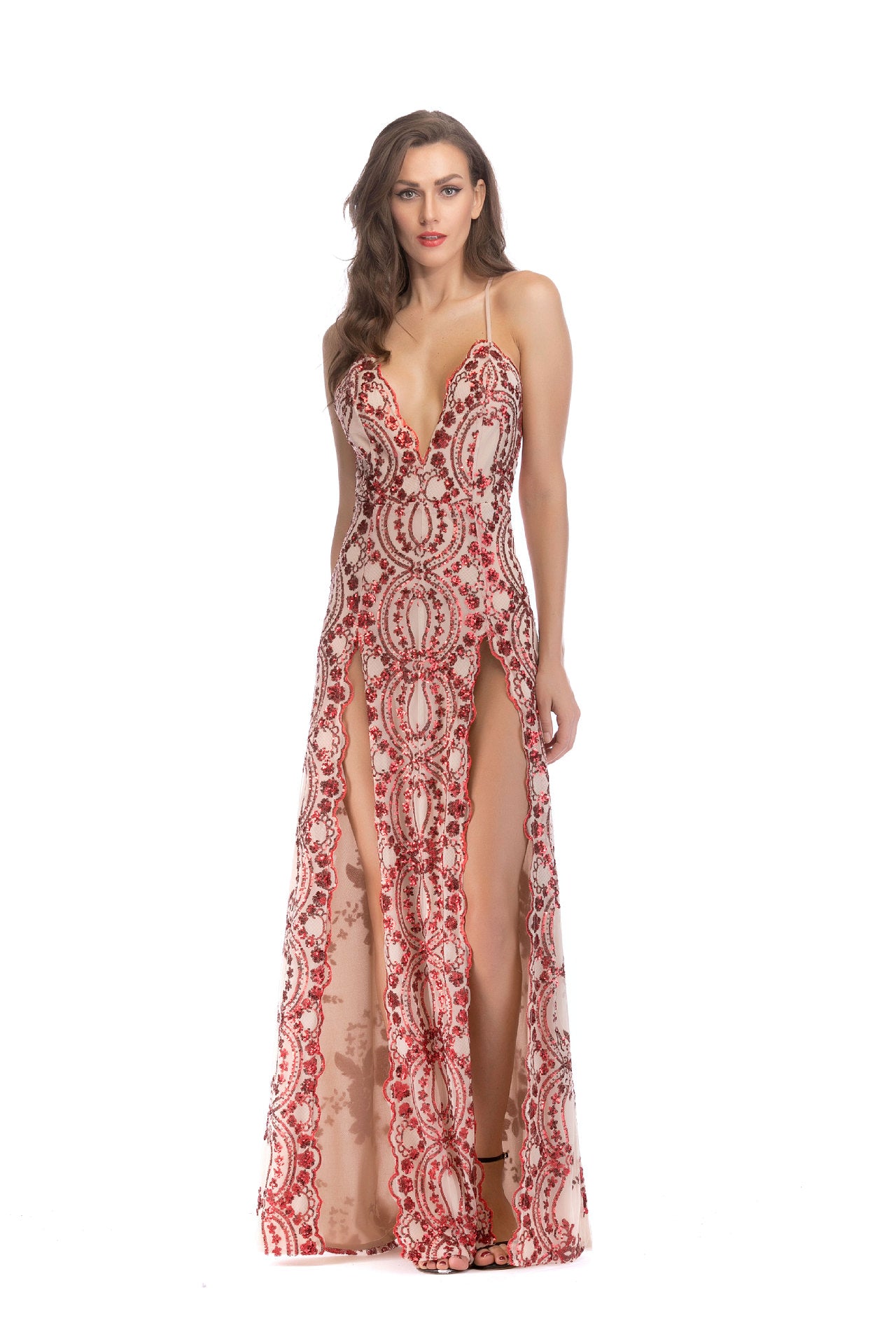 Bretelles de mode féminine Robe fendue à paillettes