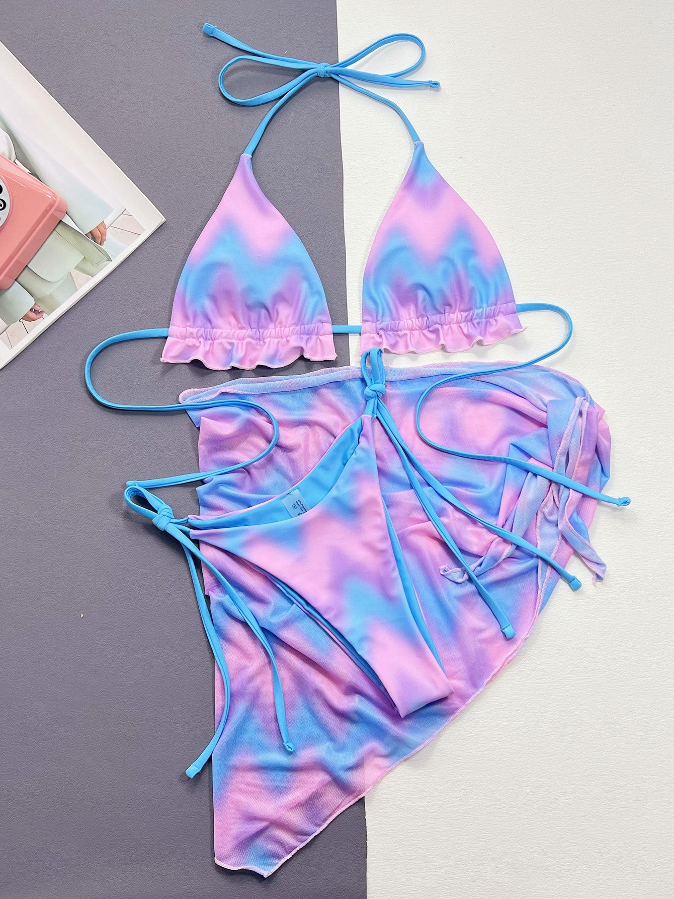 Maillot de bain bikini tie-dye fendu pour femme