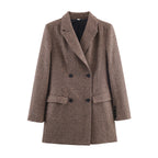Blazer mi-long croisé pied-de-poule pour femme