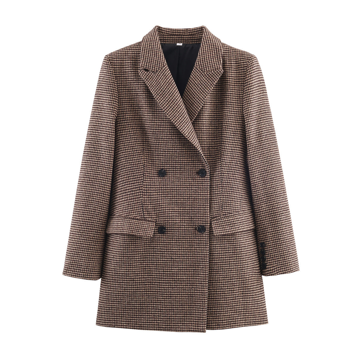 Blazer mi-long croisé pied-de-poule pour femme