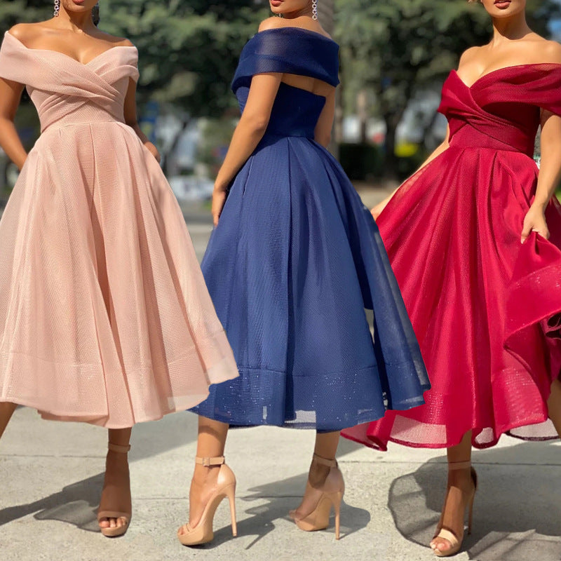 Robe de soirée décontractée unie pour femme, épaules dénudées, élégante, dos nu, sexy, pour anniversaire