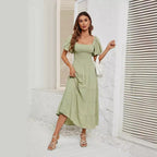 Robe d'été à col carré et dos nu, manches bouffantes, pour femmes