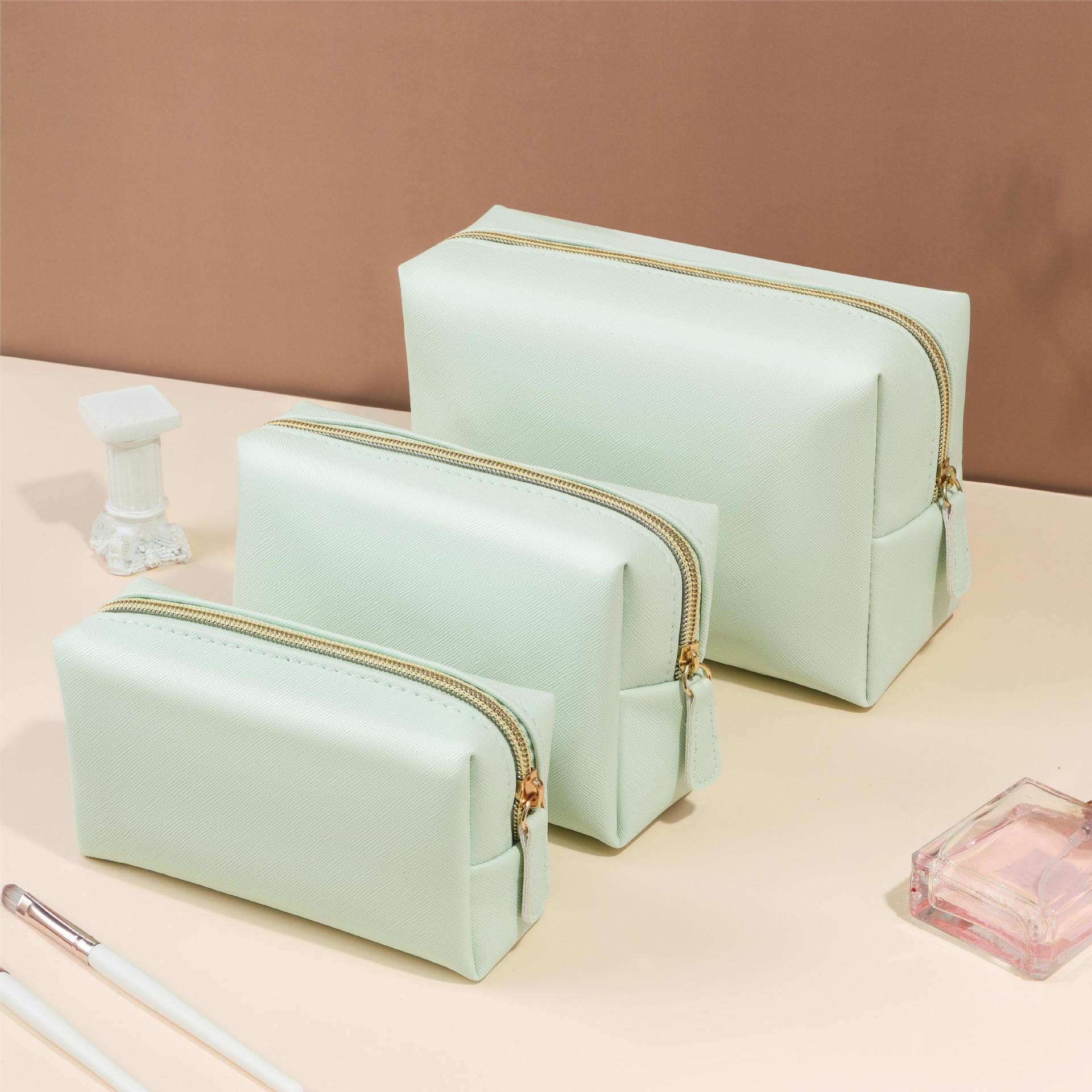 Trousse de Maquillage Minimaliste Portable Grande Capacité de Couleur Unie
