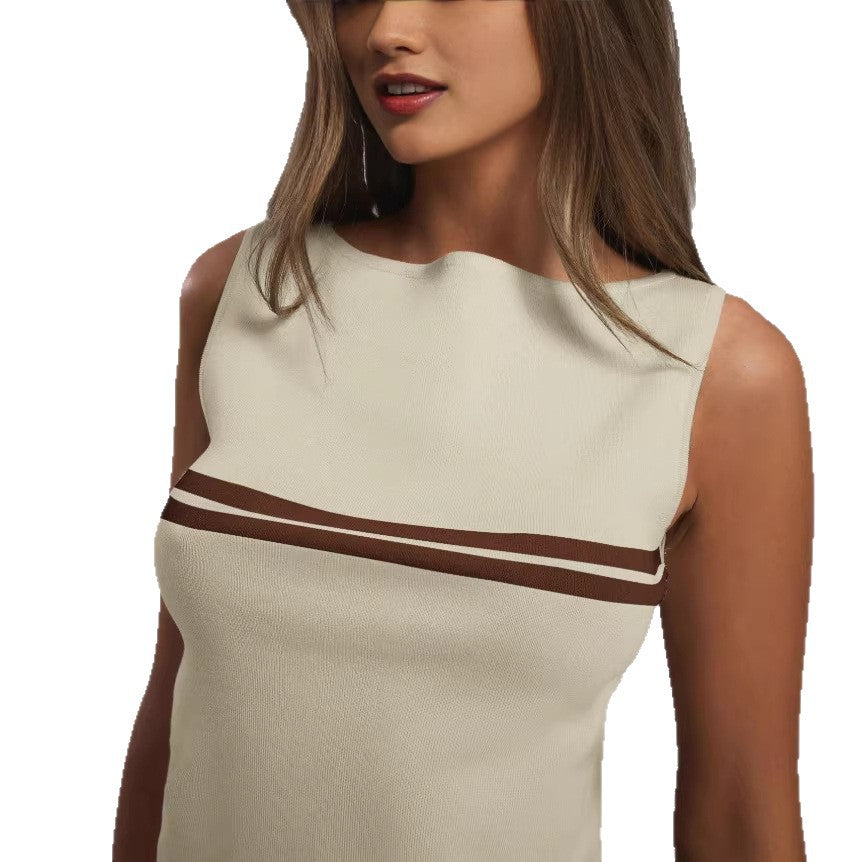 Débardeur tricoté rayé style Chanel pour femme, vêtement d'été, coupe ajustée, couche de base, haut sans manches