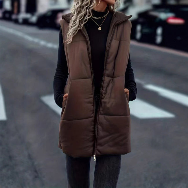 Gilet européen et américain automne et hiver mode couleur unie fermeture éclair à capuche Main Image