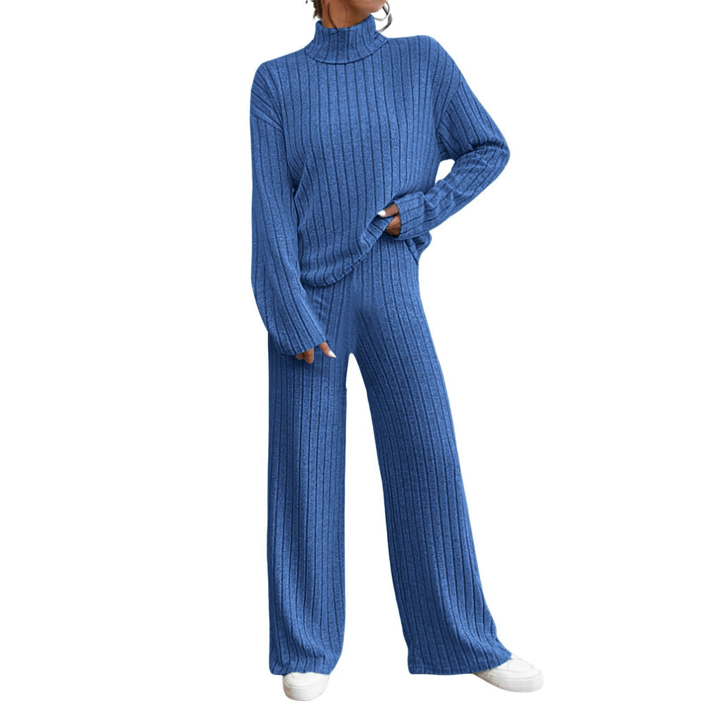 Ensemble deux pièces de pull et pantalon ample en tricot à col roulé à manches longues pour femme, collection automne-hiver