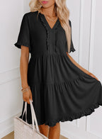Robes d'été pour femmes Col en V Manches courtes Décontracté Coupe évasée Fluide Robe trapèze Mini-robe