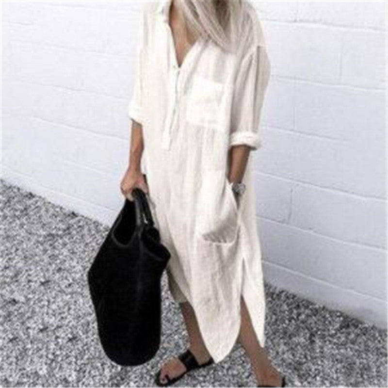 Robe longue fendue unie simple à serrer pour femme