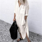 Robe longue fendue unie simple à serrer pour femme