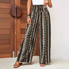 Pantalon large ample taille haute imprimé pour femme