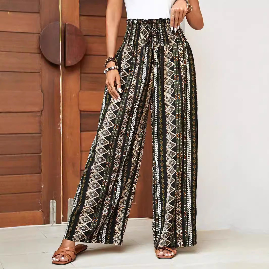 Pantalon large ample taille haute imprimé pour femme