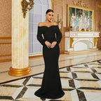 Robe de soirée longue à manches longues et épaules dénudées