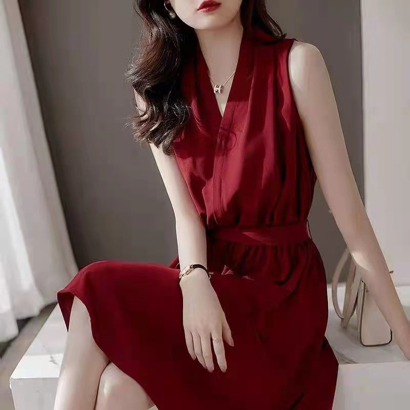 New French Halterneck Women's Chic Waist Dress