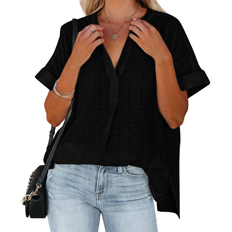 Chemise d'été ample pour femme à manches courtes et col en V