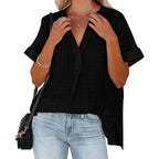 Chemise d'été ample pour femme à manches courtes et col en V
