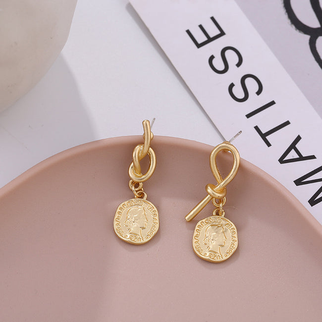 Nouvelles Boucles d'Oreilles Vintage Mat Irrégulières Créatives Tête Tempérament Femme Mode Bijoux Hover Image