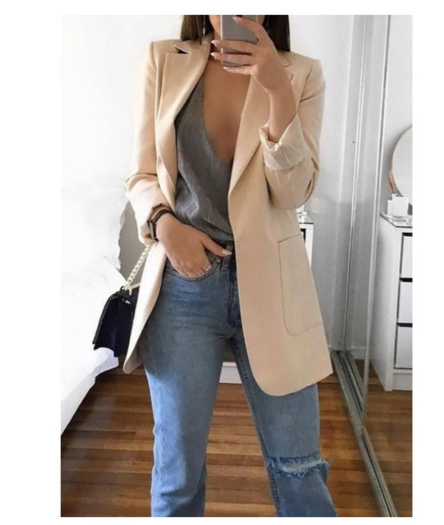 Blazer cardigan fin à revers élégant