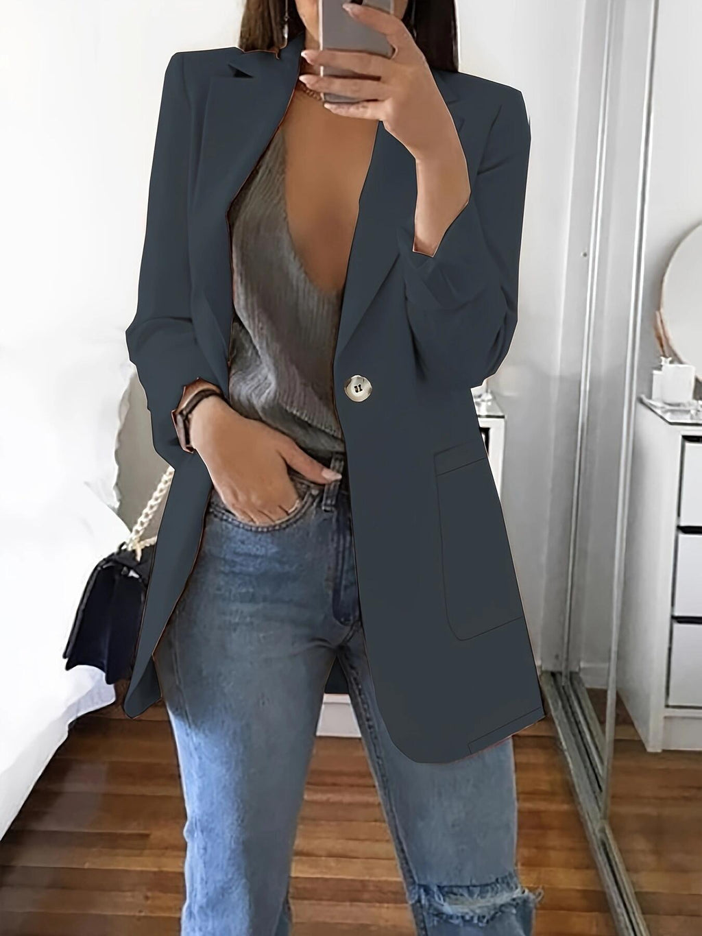 Blazer cardigan fin à revers élégant