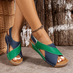 Sandales compensées colorblock à brides pour femme – Chaussures romaines d'été à plateforme et bout ouvert