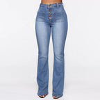 Jean Grande Taille Femme, Jean Denim Taille Haute Lavé avec Poches Plaquées