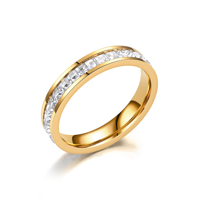 Bague en acier inoxydable avec strass tendance pour femme