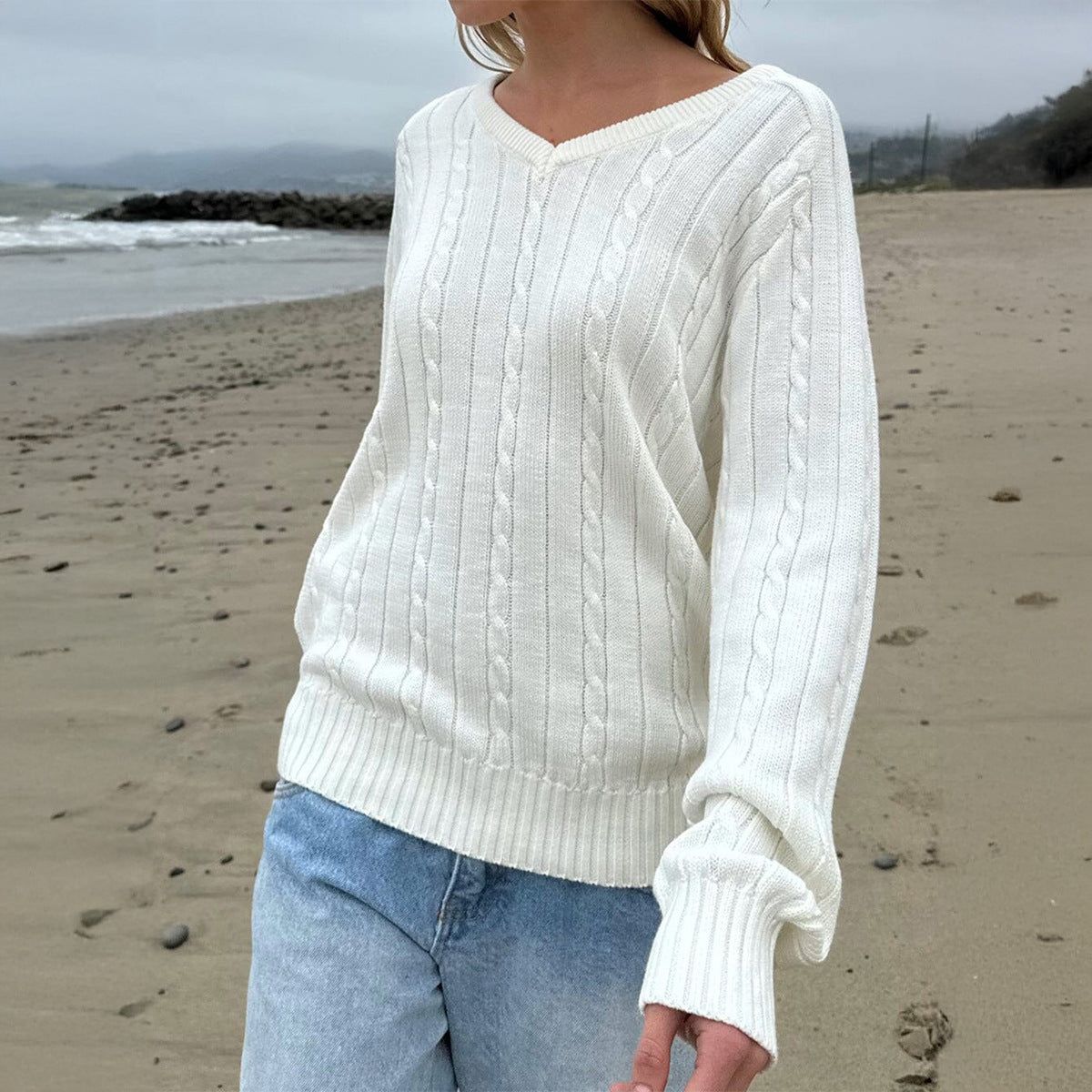 Pull basique en laine unie pour femme