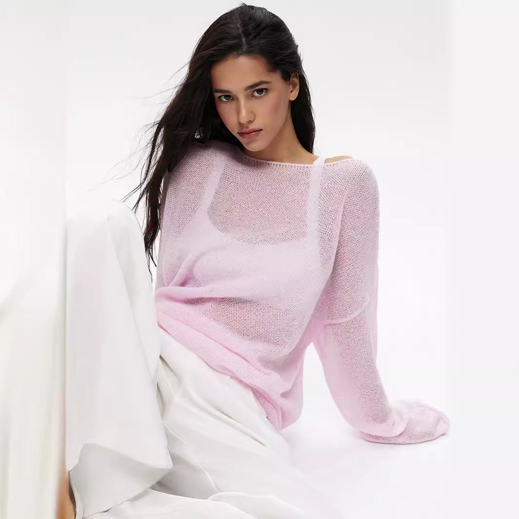 Pull creux fin à manches cloche pour femme