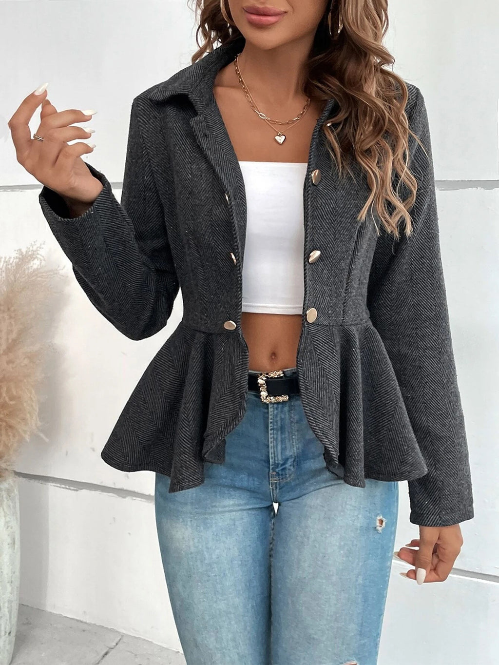 Blazer croisé femme slim à revers et volants