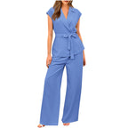 Ensemble deux pièces de costume pantalon large de couleur unie pour femme