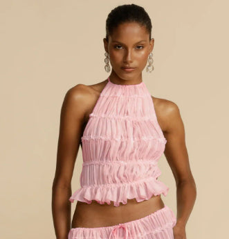 Robe plissée dos nu à lacets et gilet en dentelle