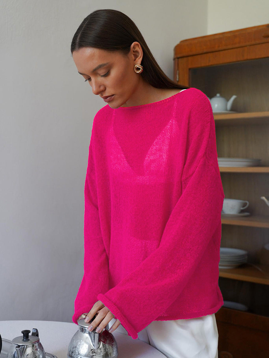 Pull creux fin à manches cloche pour femme