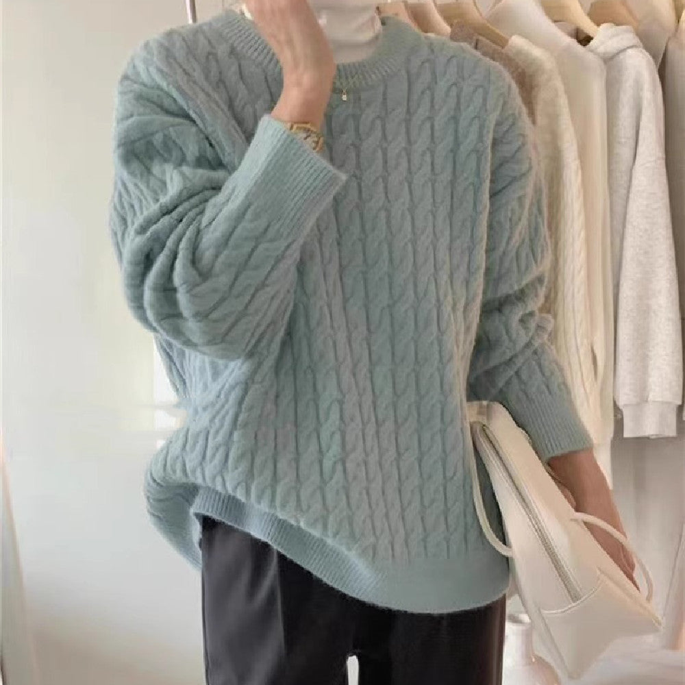 Pull col rond en maille torsadée pour femme