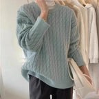 Pull col rond en maille torsadée pour femme