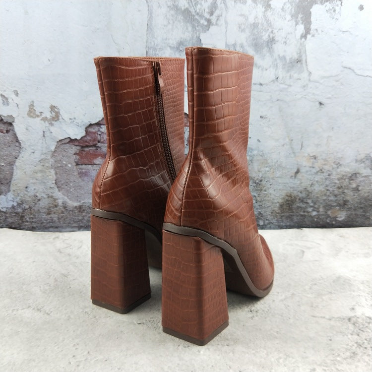 Bottes courtes décontractées pour femmes à talons épais