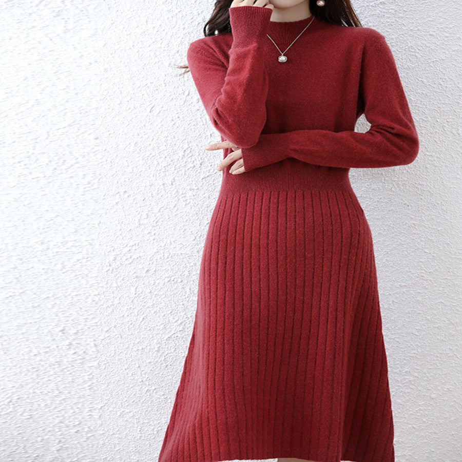 Robe Femme Mi-Longue en Pure Laine Coupe Trapèze Nouvelle Collection Automne et Hiver