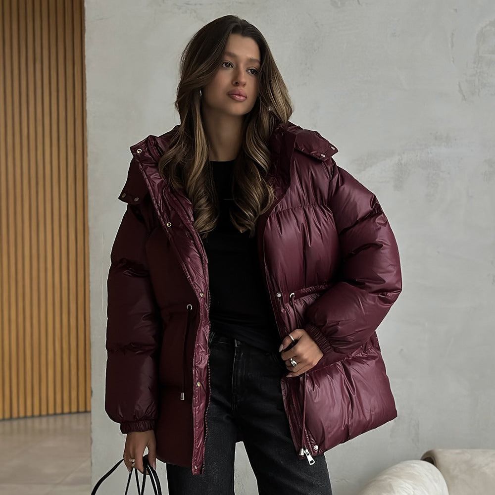 Veste slim à cordon de serrage, rembourrée de coton, à capuche zippée et confortable