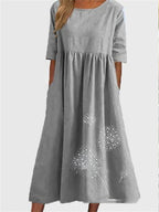 Robe décontractée ample imprimée à col rond et manches courtes grande taille