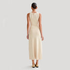 Robe longue élégante en tricot sans manches avec col rond, vêtement féminin
