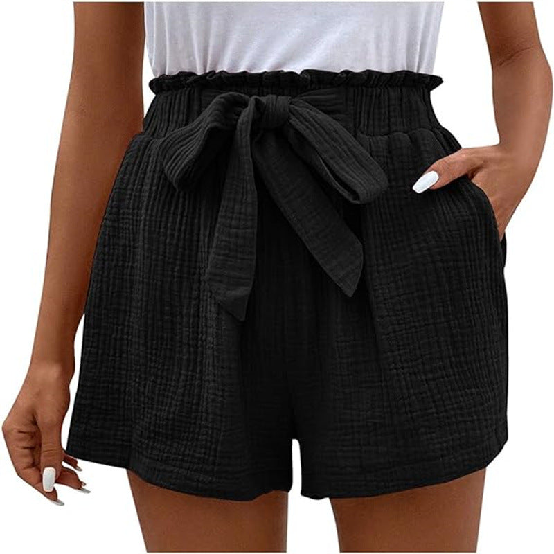 Short décontracté à taille élastique de couleur unie pour femme, taille haute, coupe ample, jambe large et simple