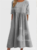 Robe décontractée ample imprimée à col rond et manches courtes grande taille