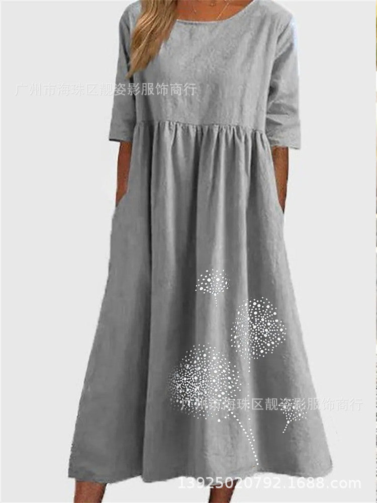 Robe décontractée ample imprimée à col rond et manches courtes grande taille