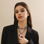 Grand Collier Double Couches Coeur pour Femme Style Punk Urbain Bijoux Tendance