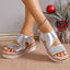 Sandales compensées européennes et américaines grande taille à bout ouvert avec bride élastique, talons hauts, sandales romaines en argent pour femmes