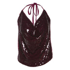 Gilet sexy dos nu à lacets et paillettes pour femme