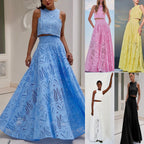 Élégance Vêtement Féminin Robe Longue sans Manches Broderie Dentelle Combinaison de Vacances Ensemble Deux Pièces