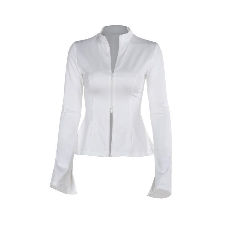Haut polyvalent à manches longues de couleur unie pour femme