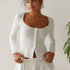 Ensemble deux-pièces cardigan court décontracté manches longues et short