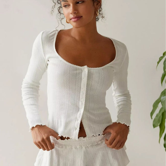 Leisure Small Cardigan Two-piece Set Long Sleeve Shorts Suit Hover Image