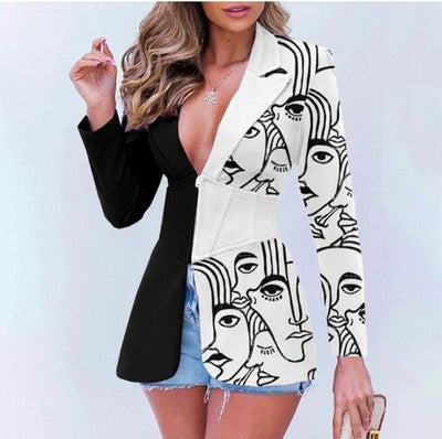 Blazer à revers contrastés imprimé pour femme